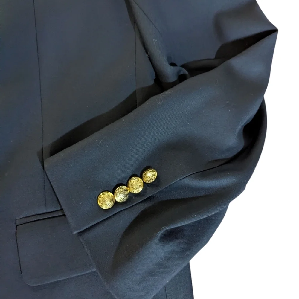 Jos A Bank Classic Navy Wool Blazer Gold Buttons Preppy Business Casual Sz 46L